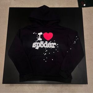 Stylish Black Hoodie with Red Heart and White Text